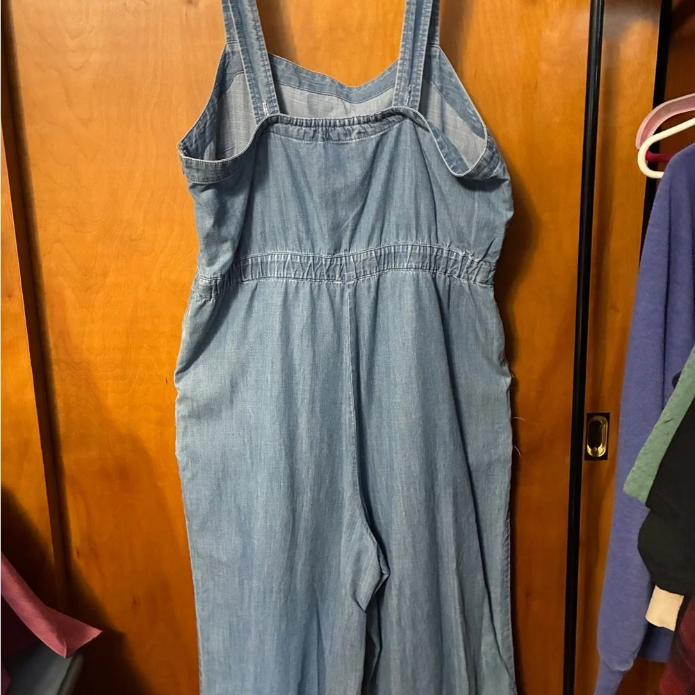J Crew Light Blue Denim Women's Wide-Leg Overalls pockets 14 - Picture 6 of 11